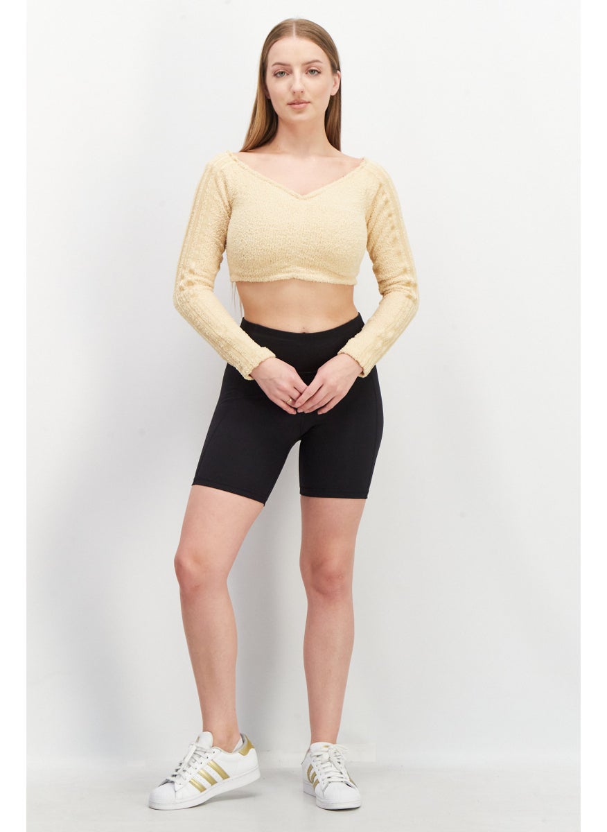 Women Sportswear Fit Long Sleeve Outdoor Crop Top, Cream