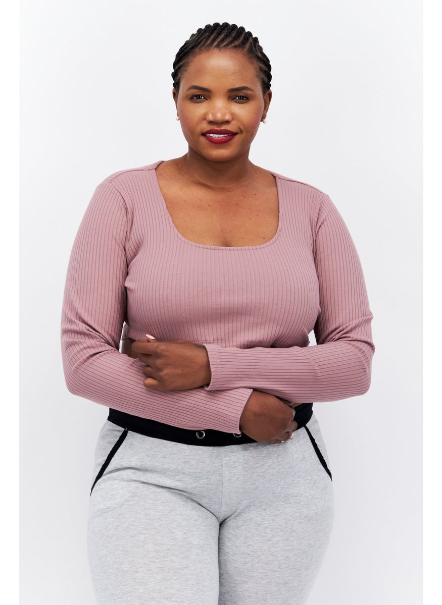 Women Sportwear Fit Ribbed Long Sleeve Training Crop Top, Mauve