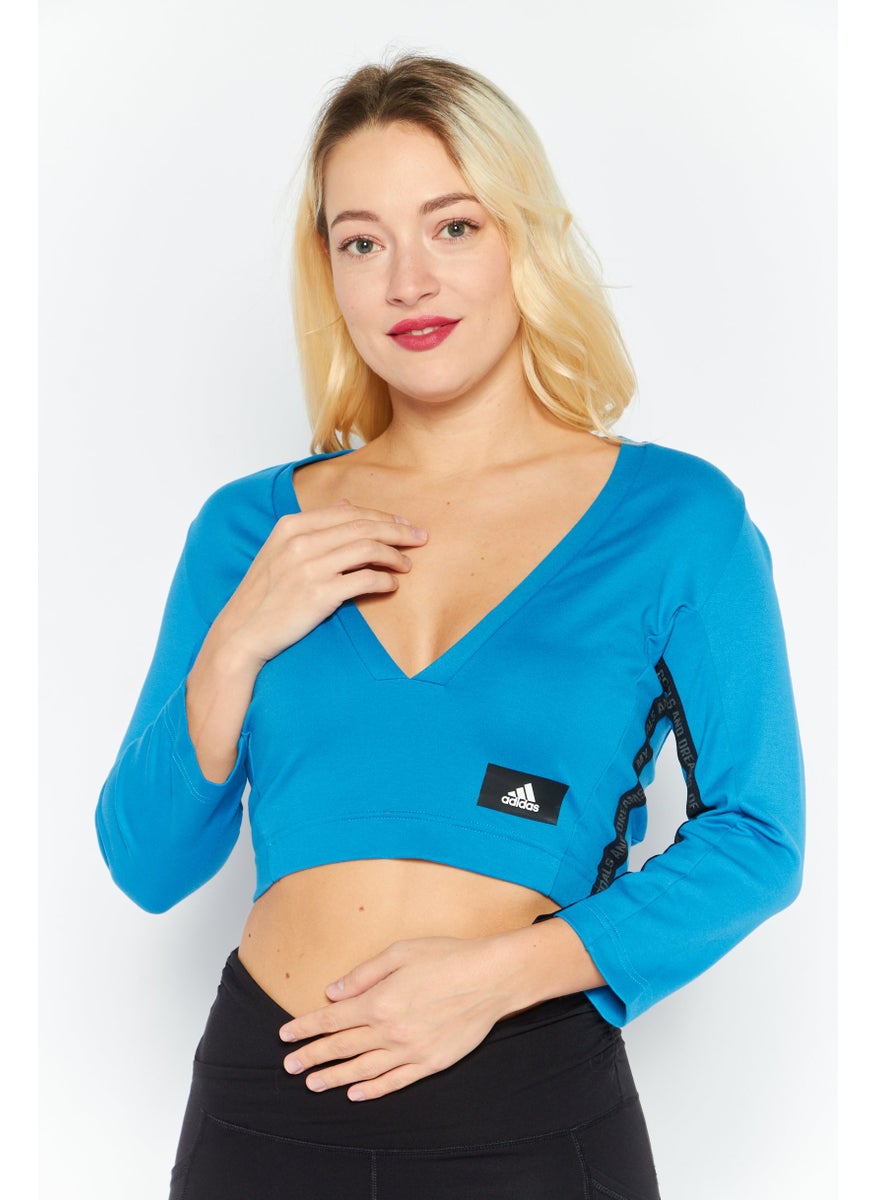 Women Sportswear Fit Long Sleeve Running Crop Top, Blue