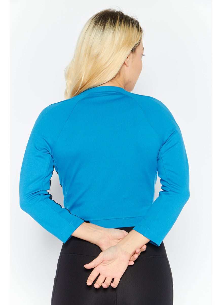 Women Sportswear Fit Long Sleeve Running Crop Top, Blue