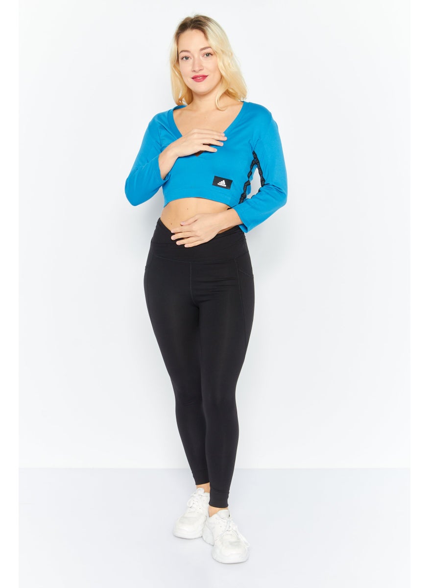 Women Sportswear Fit Long Sleeve Running Crop Top, Blue