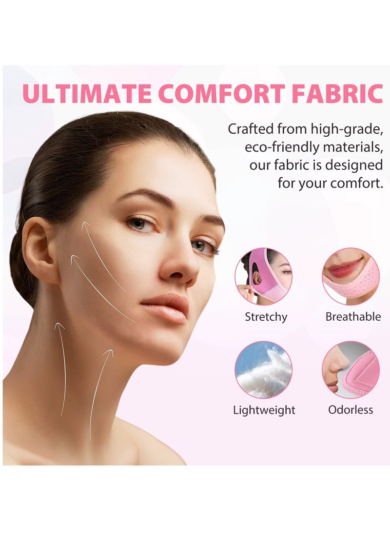 V Line Facial Bandage Double Chin Reducer Strap V Shaped Face Chin Up Belt Reduce Sagging and Fights Aging Signs Lift Jawline Face Slimming Patch V Line Face Lifting Mask Light Pink