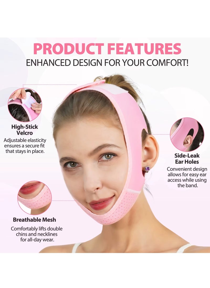 V Line Facial Bandage Double Chin Reducer Strap V Shaped Face Chin Up Belt Reduce Sagging and Fights Aging Signs Lift Jawline Face Slimming Patch V Line Face Lifting Mask Light Pink