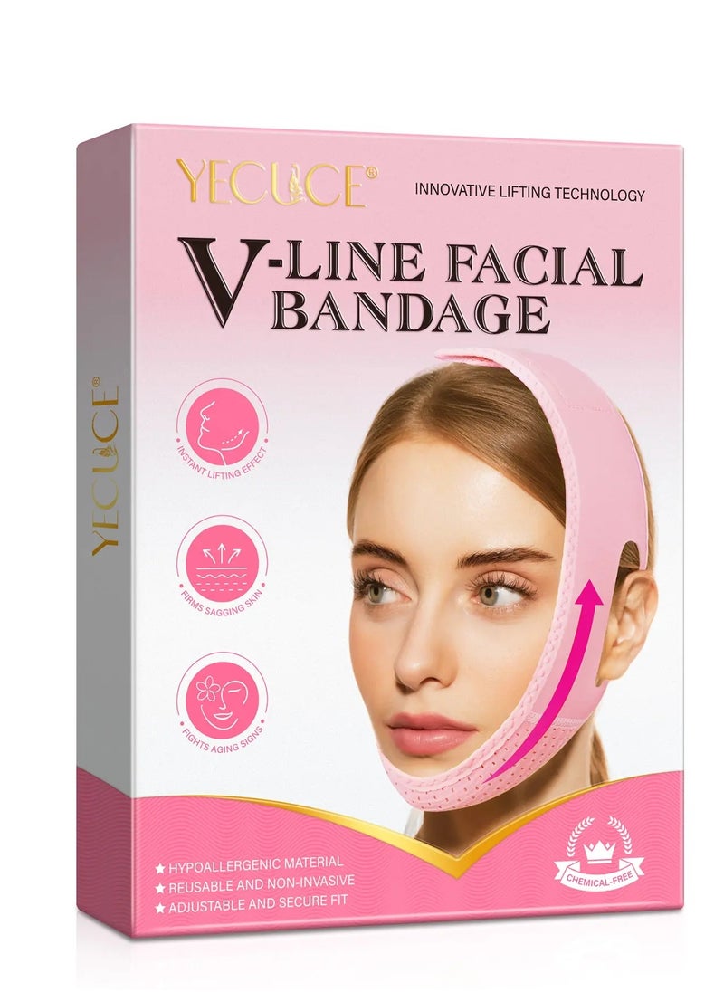 V Line Facial Bandage Double Chin Reducer Strap V Shaped Face Chin Up Belt Reduce Sagging and Fights Aging Signs Lift Jawline Face Slimming Patch V Line Face Lifting Mask Light Pink