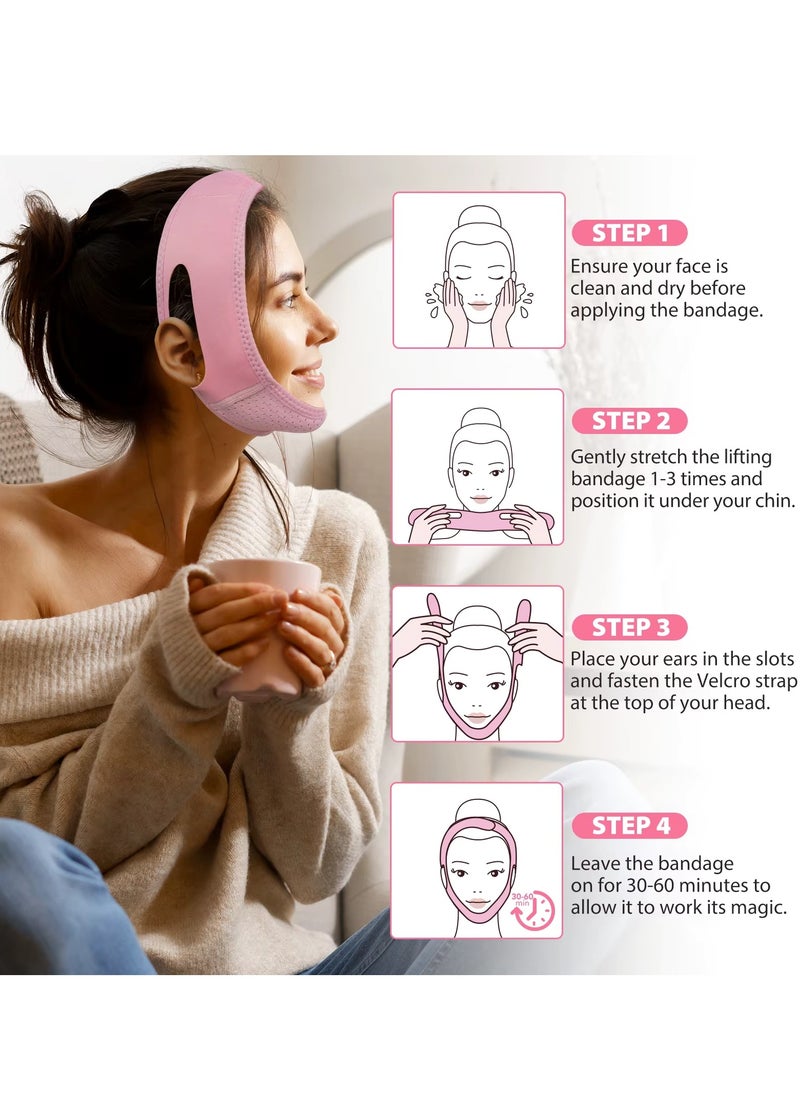 V Line Facial Bandage Double Chin Reducer Strap V Shaped Face Chin Up Belt Reduce Sagging and Fights Aging Signs Lift Jawline Face Slimming Patch V Line Face Lifting Mask Light Pink