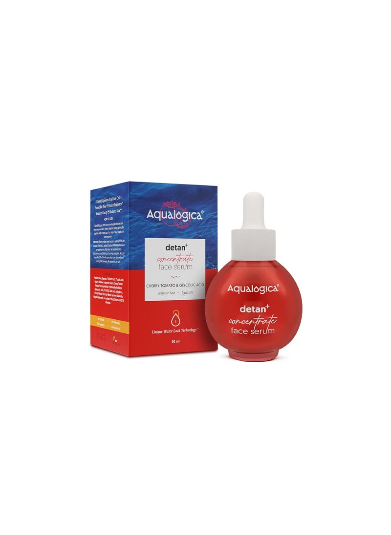 Aqualogica Detan+ Concentrate Face Serum for Men & Women - With Cherry Tomato & Glycolic Acid for Tan Removal, Gentle Exfoliation Oily, Dry & Glowing Skin -30ml