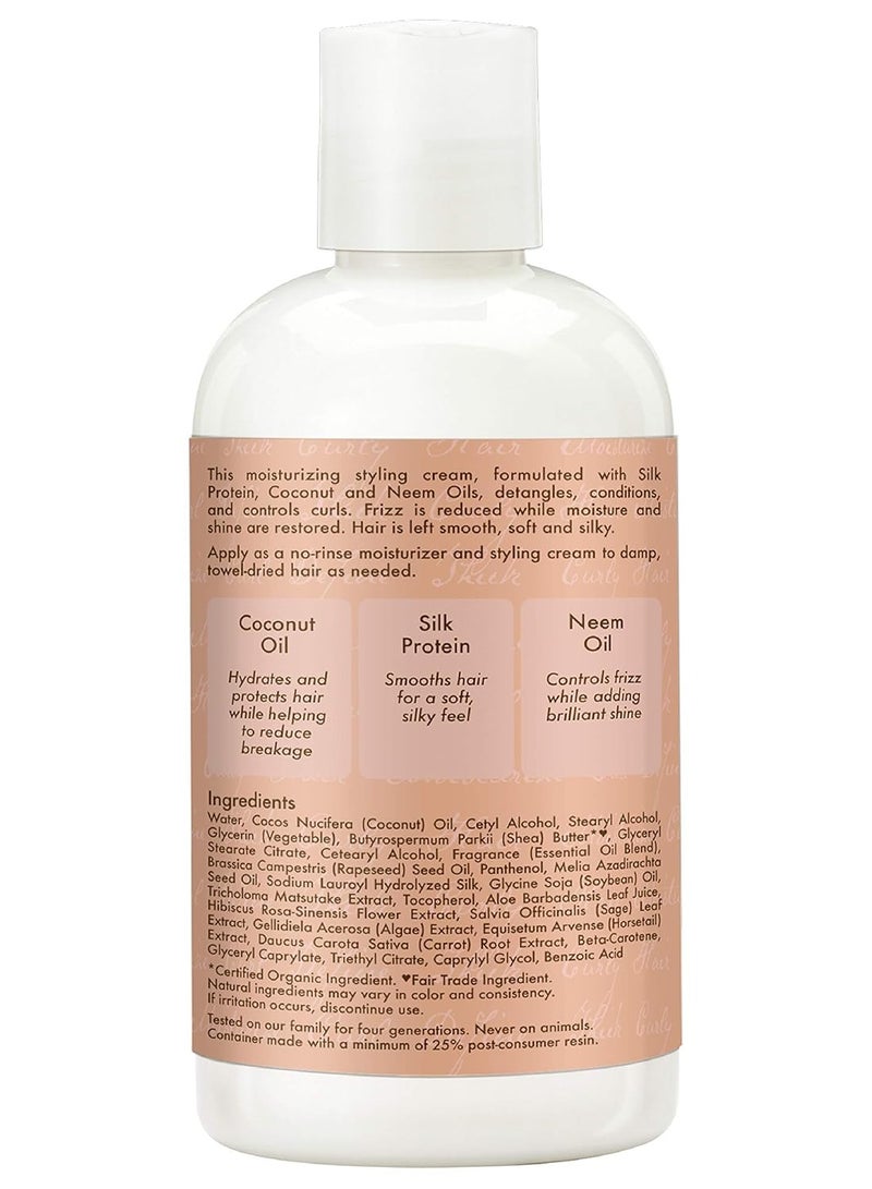 Fair Trade Sulfate Free Coconut Hibiscus Curl & Style Milk with Silk Protein & Neem Oil For Thick, Defined, Curly Hair 8 oz 237 ml