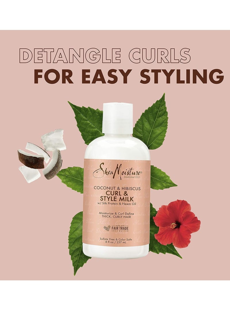 Fair Trade Sulfate Free Coconut Hibiscus Curl & Style Milk with Silk Protein & Neem Oil For Thick, Defined, Curly Hair 8 oz 237 ml