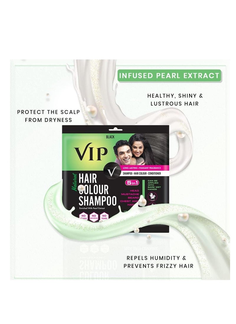 VIP HAIR COLOUR SHAMPOO, Black, 20ml, (Pack of 5)