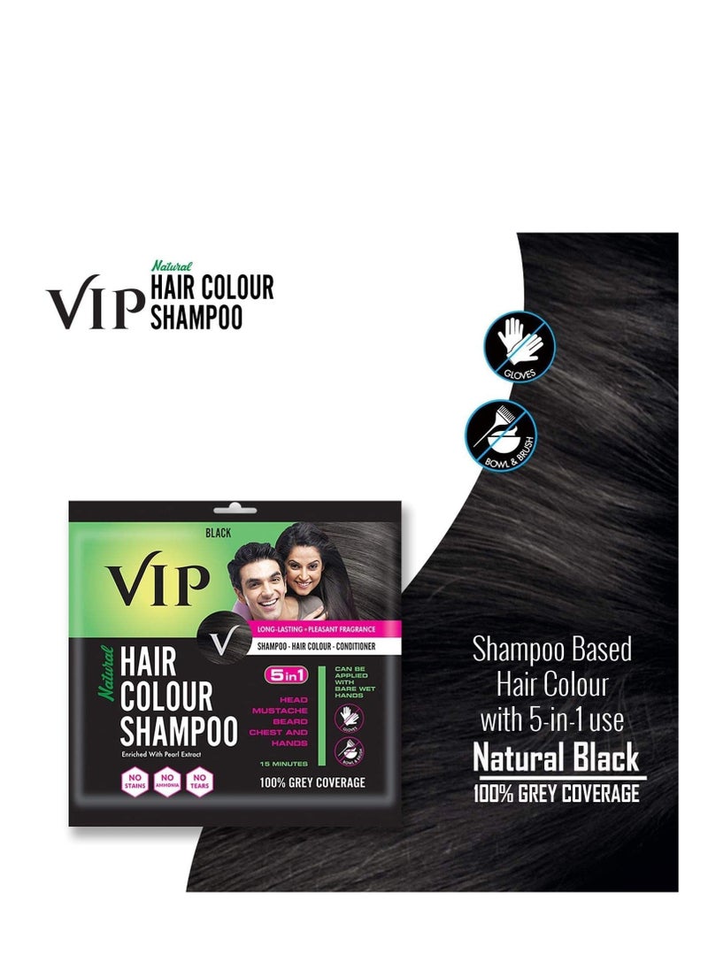 VIP HAIR COLOUR SHAMPOO, Black, 20ml, (Pack of 5)