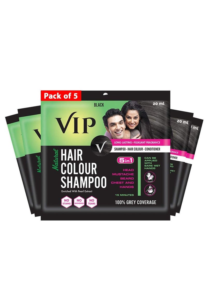 VIP HAIR COLOUR SHAMPOO, Black, 20ml, (Pack of 5)