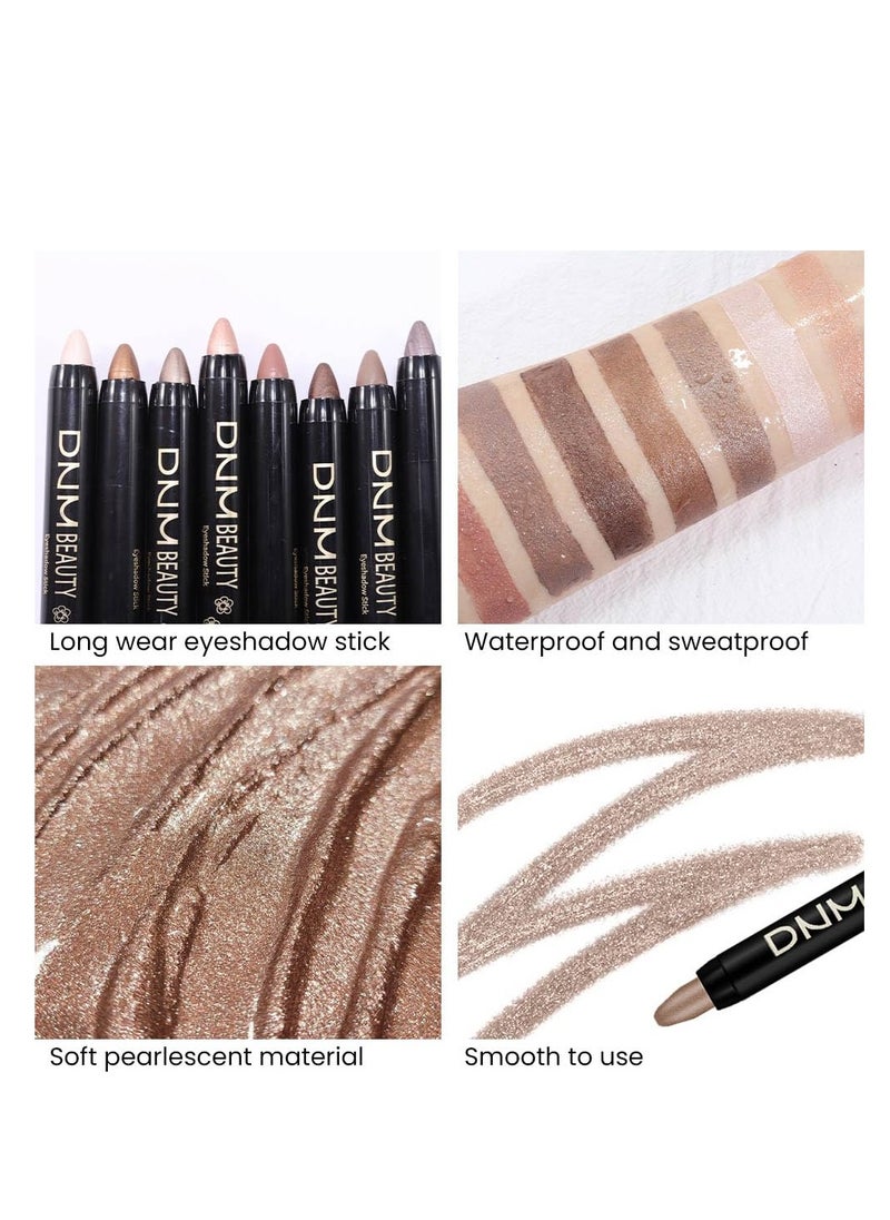 evpct 8Pcs Cream Eye Shadow Brightener Sticks Set for Eyes, Champagne Pearl Taupe Bronze Cocoa Stone Putty Smoky Amethyst Shimmer Matte Pencil Eye shadow Applicator Stick Palette Makeup Waterproof 03