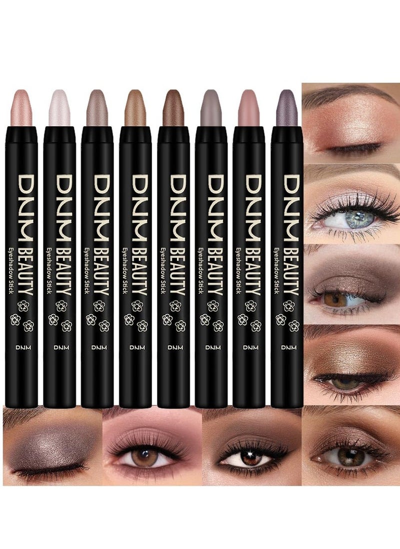 evpct 8Pcs Cream Eye Shadow Brightener Sticks Set for Eyes, Champagne Pearl Taupe Bronze Cocoa Stone Putty Smoky Amethyst Shimmer Matte Pencil Eye shadow Applicator Stick Palette Makeup Waterproof 03