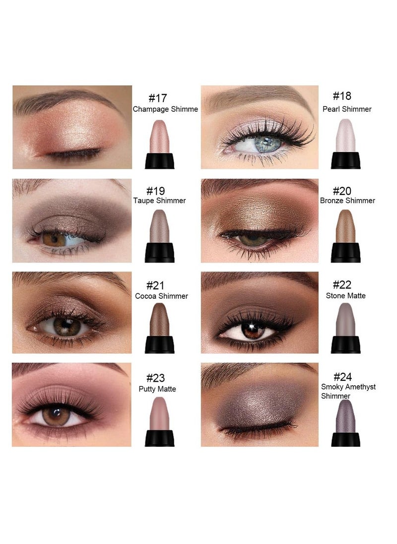 evpct 8Pcs Cream Eye Shadow Brightener Sticks Set for Eyes, Champagne Pearl Taupe Bronze Cocoa Stone Putty Smoky Amethyst Shimmer Matte Pencil Eye shadow Applicator Stick Palette Makeup Waterproof 03