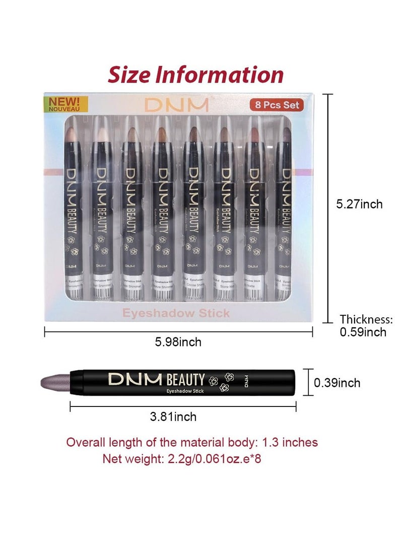 evpct 8Pcs Cream Eye Shadow Brightener Sticks Set for Eyes, Champagne Pearl Taupe Bronze Cocoa Stone Putty Smoky Amethyst Shimmer Matte Pencil Eye shadow Applicator Stick Palette Makeup Waterproof 03