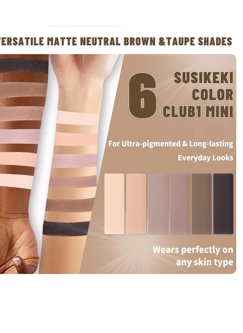 6 Colors Mini Naked Eyeshadow Makeup Palette Neutral Nude Smoky Eye Shadow Taupe & Brown Matte Make Up Pallet with Mirror Highly Pigmented Long Lasting Waterproof Travel Size Gift Kit 01
