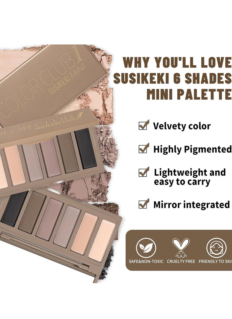 6 Colors Mini Naked Eyeshadow Makeup Palette Neutral Nude Smoky Eye Shadow Taupe & Brown Matte Make Up Pallet with Mirror Highly Pigmented Long Lasting Waterproof Travel Size Gift Kit 01