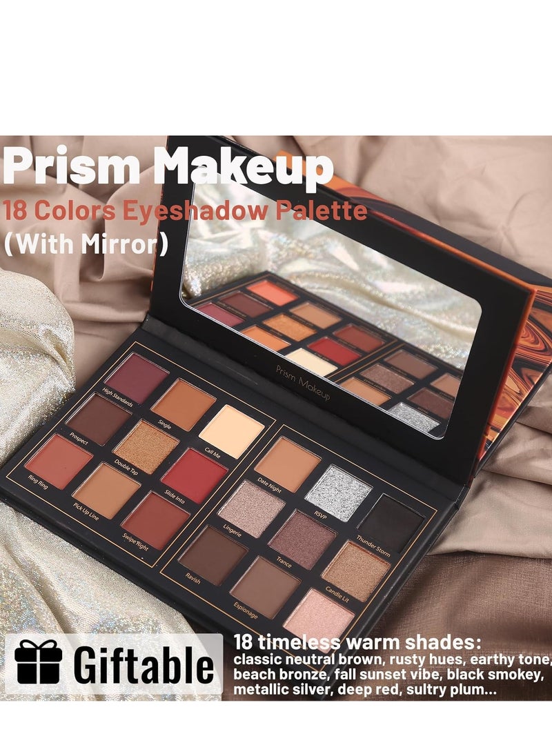Prism Makeup Matte Eyeshadow Palette Pro 18 Colors Pigmented Shimmer Glitter Eye Shadow Palette, Long Lasting Waterproof Smokey Powder Cosmetics Halloween Makeup Kit (01# Seductress)
