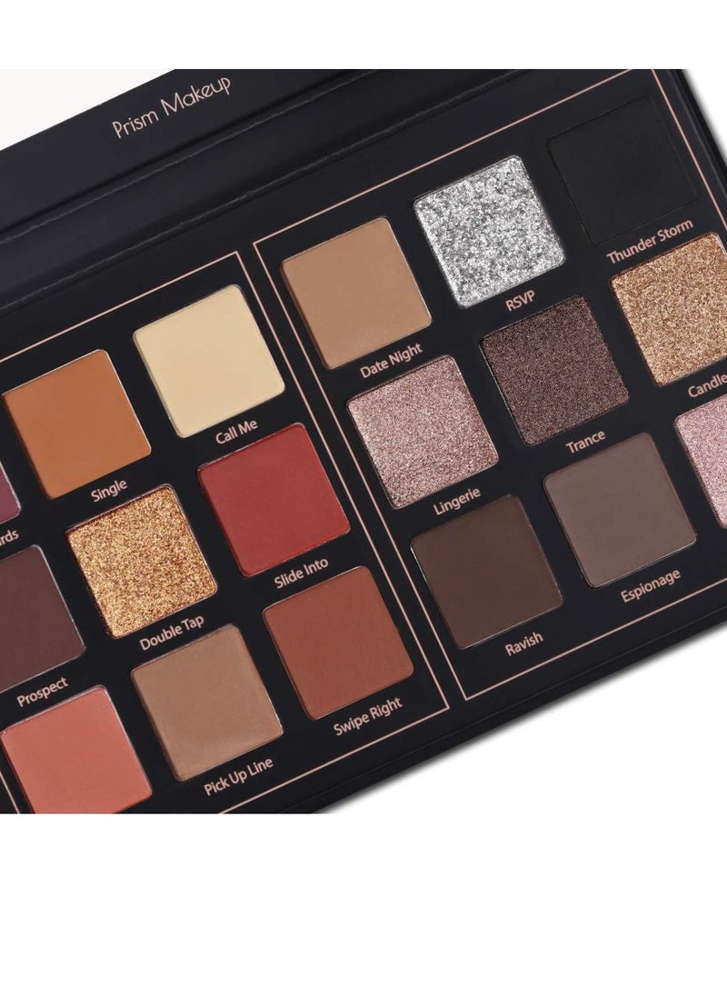Prism Makeup Matte Eyeshadow Palette Pro 18 Colors Pigmented Shimmer Glitter Eye Shadow Palette, Long Lasting Waterproof Smokey Powder Cosmetics Halloween Makeup Kit (01# Seductress)