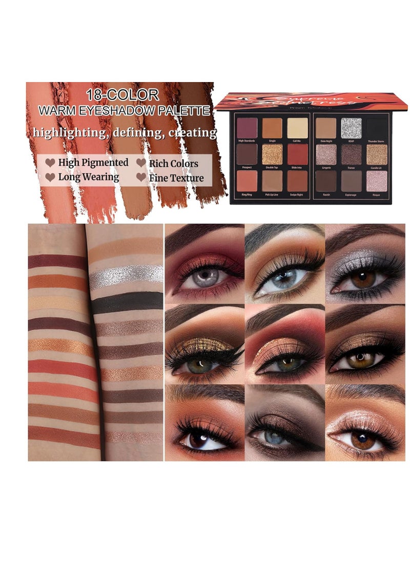 Prism Makeup Matte Eyeshadow Palette Pro 18 Colors Pigmented Shimmer Glitter Eye Shadow Palette, Long Lasting Waterproof Smokey Powder Cosmetics Halloween Makeup Kit (01# Seductress)