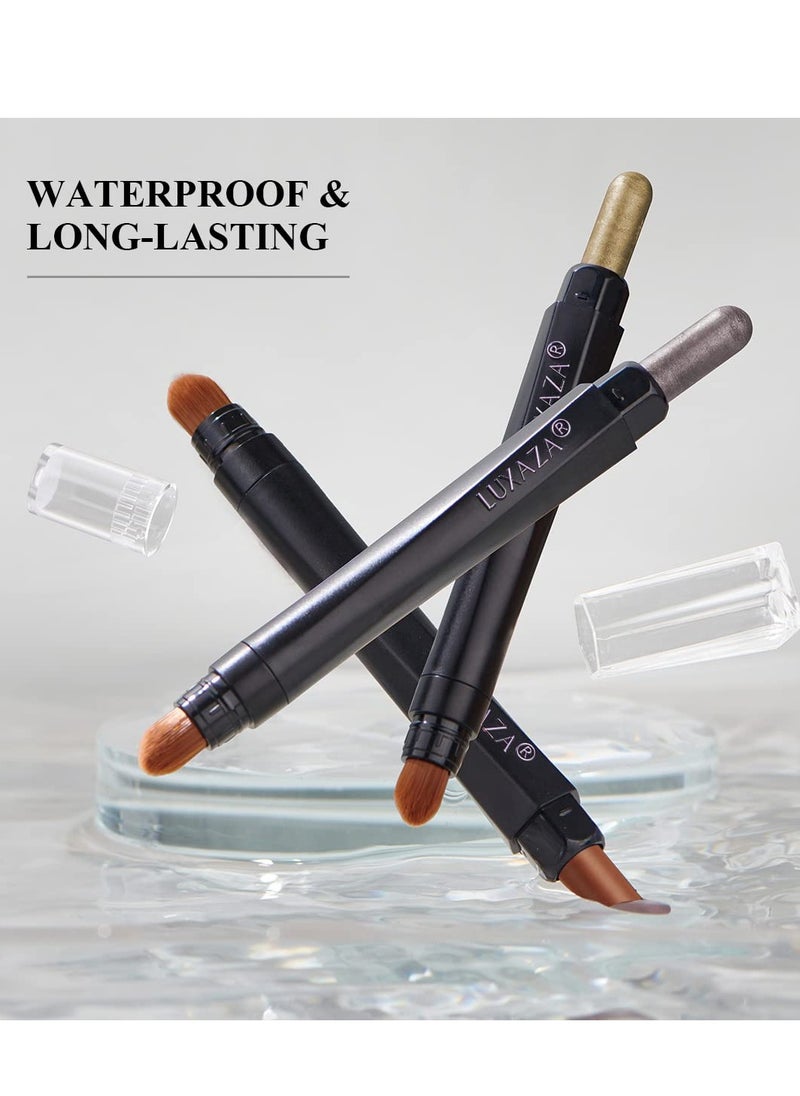 Cream Single Eyeshadow Stick with Blending Brush, Hypoallergenic Eye Shadow Stick Makeup, Pro Waterproof & Long Lasting Eye Brightener Stick, Eyeshadow Pencil Crayon Shimmer #03