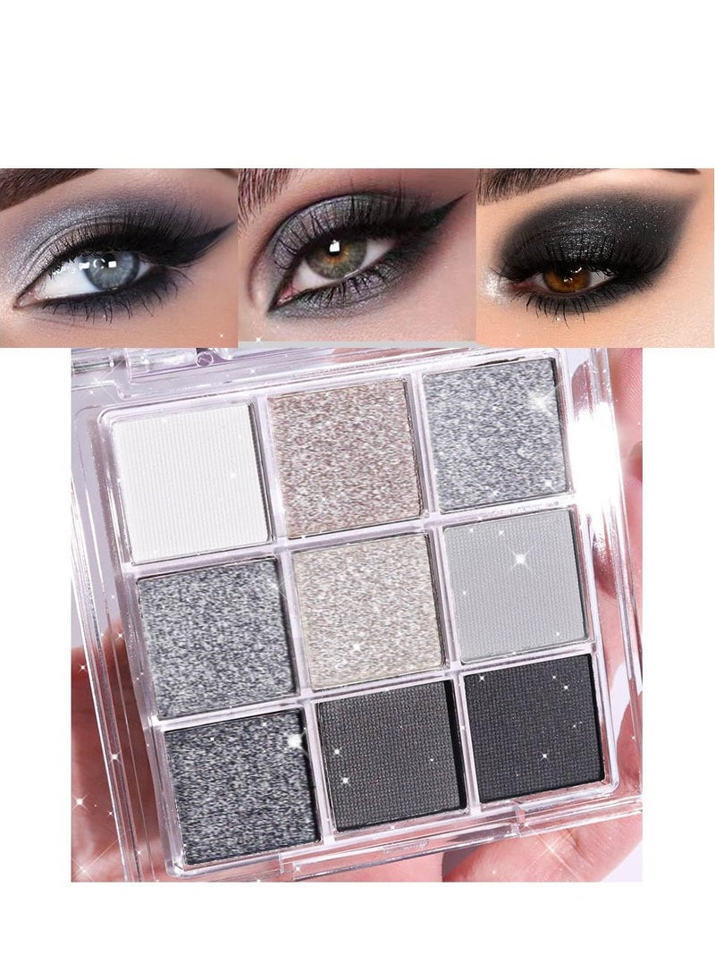 evpct 9 Colors Black Smokey Grey Gray Silver Glitter Shimmer Eye Shadow Makeup Palette Pigmented Black Matte Metallic Eyeshadow Makeup Palette sombra negra para ojos para ojos brillantes