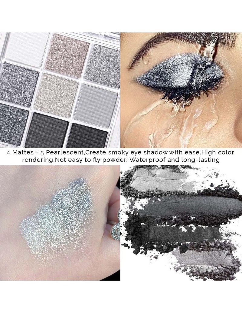 evpct 9 Colors Black Smokey Grey Gray Silver Glitter Shimmer Eye Shadow Makeup Palette Pigmented Black Matte Metallic Eyeshadow Makeup Palette sombra negra para ojos para ojos brillantes