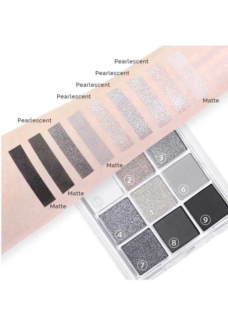 evpct 9 Colors Black Smokey Grey Gray Silver Glitter Shimmer Eye Shadow Makeup Palette Pigmented Black Matte Metallic Eyeshadow Makeup Palette sombra negra para ojos para ojos brillantes