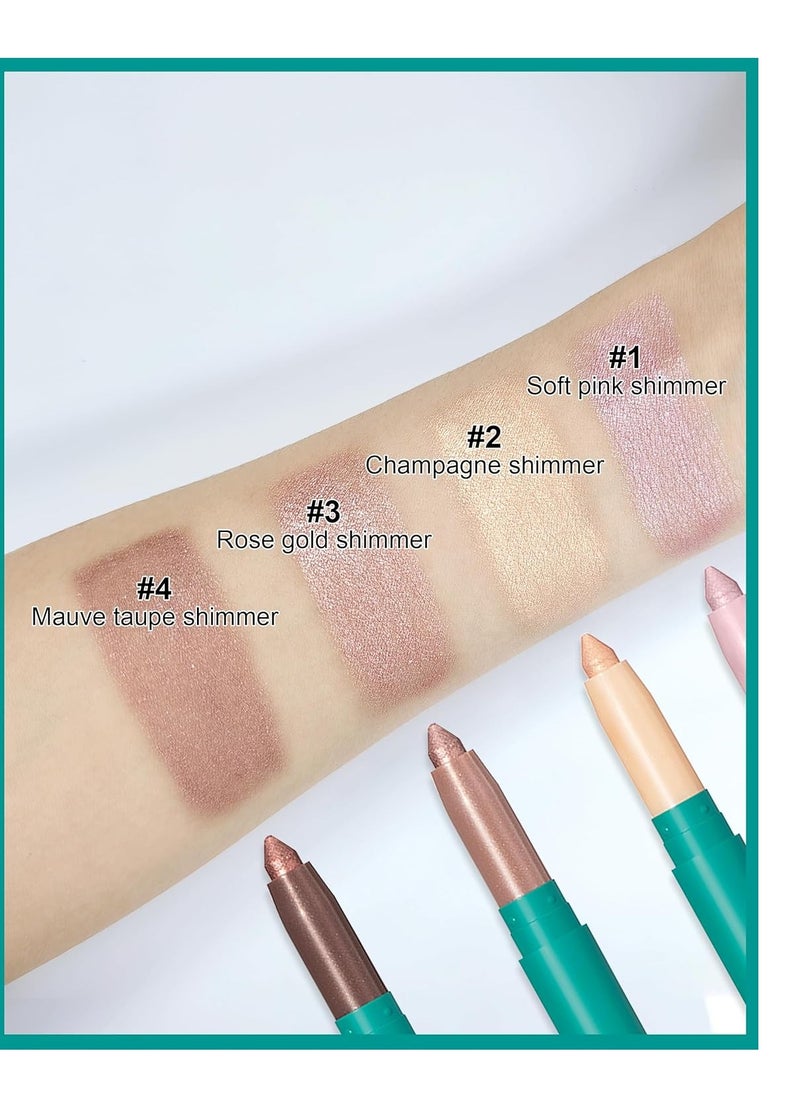 Erinde 4 Colors Eyeshadow Stick, Eye Brightener Stick, Shimmer Creamy Eye Shadow Makeup, Long Lasting Waterproof Glitter Highlighter Eye Liner Pencil Set