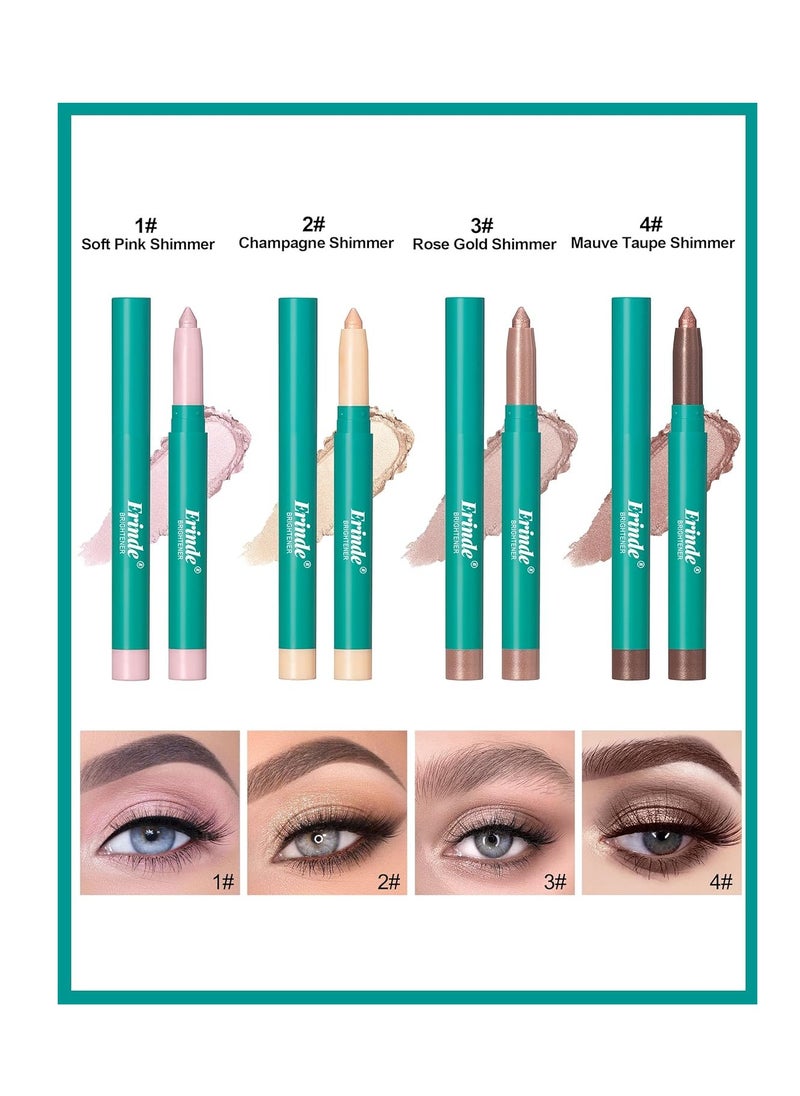Erinde 4 Colors Eyeshadow Stick, Eye Brightener Stick, Shimmer Creamy Eye Shadow Makeup, Long Lasting Waterproof Glitter Highlighter Eye Liner Pencil Set