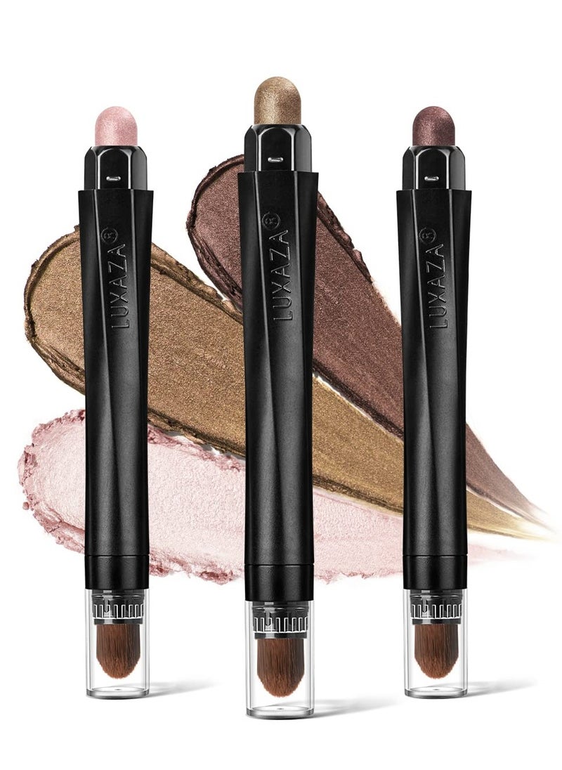 3PCS Cream Eyeshadow Stick, Neutral Metallic And Brown Eye Shadow Pencil Crayon Brighten Up Your Makeup with a Long Lasting, Waterproof Formula