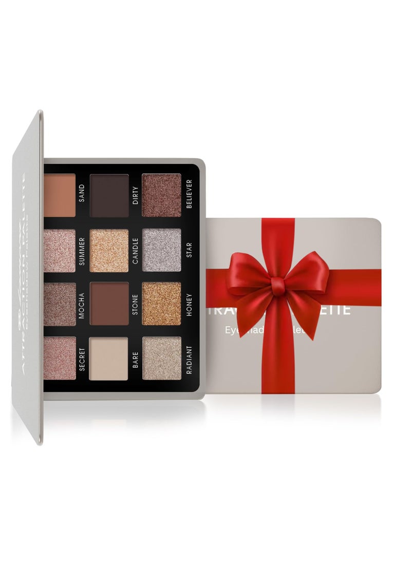 Lamora Nude Neutral Eyeshadow Palette - 12 Natural Highly Pigmented Shimmer & Matte Shades - Travel Size Makeup Palette with Mirror