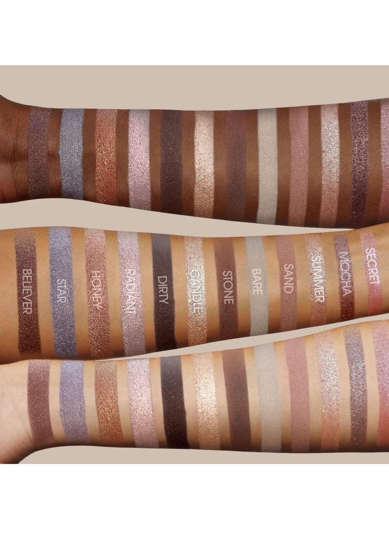 Lamora Nude Neutral Eyeshadow Palette - 12 Natural Highly Pigmented Shimmer & Matte Shades - Travel Size Makeup Palette with Mirror