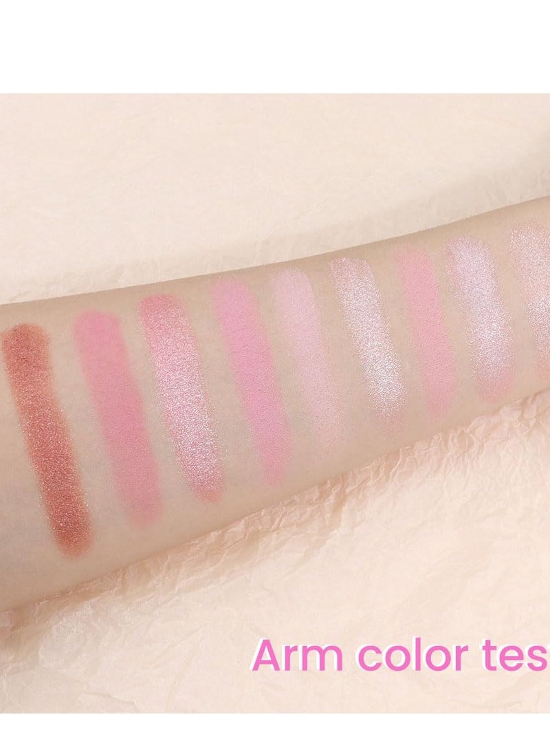 AMY'S DIARY Pink Shimmer Eye Shadow Makeup Palette 9 Colors, Highly Pigmented Matte Glitter Shimmer Pearl Waterproof Party Sparkling Eyeshadow Palette (02#)