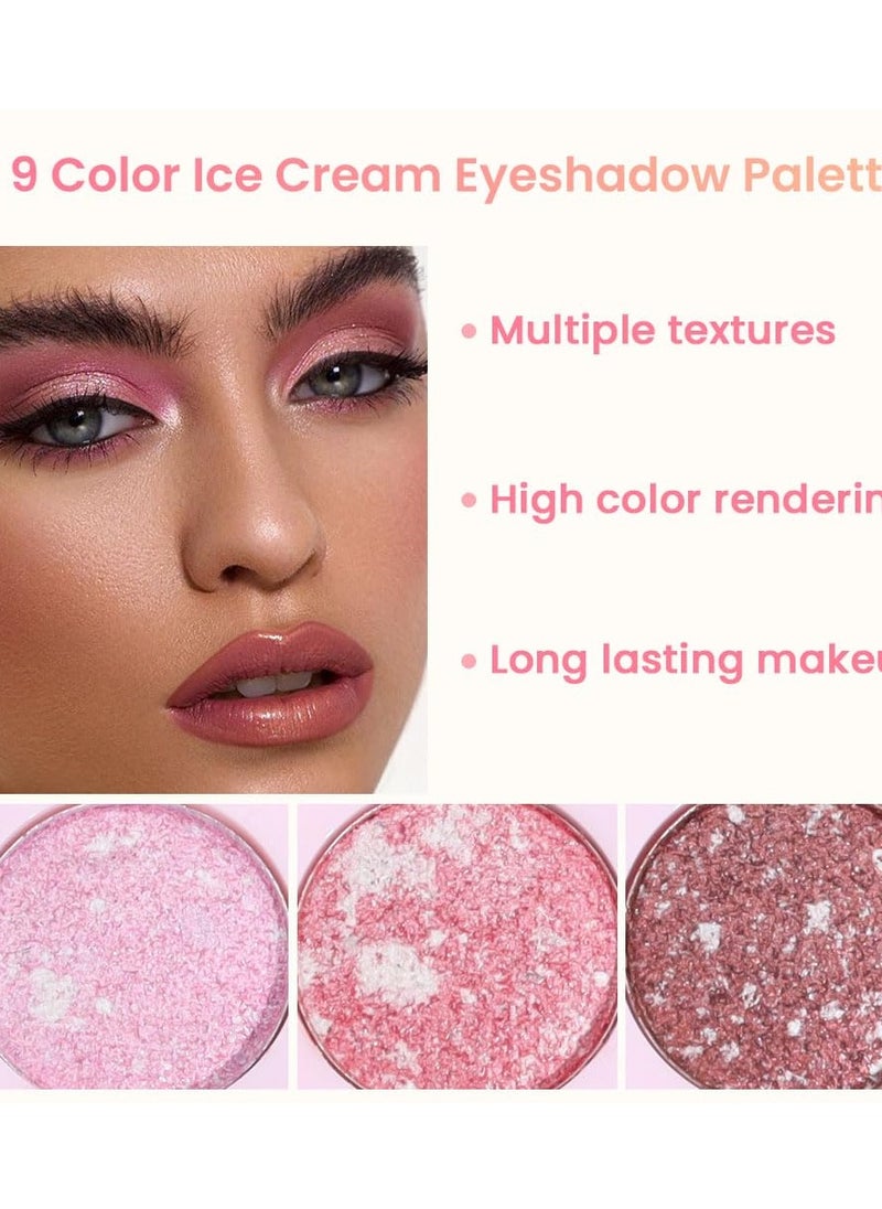 AMY'S DIARY Pink Shimmer Eye Shadow Makeup Palette 9 Colors, Highly Pigmented Matte Glitter Shimmer Pearl Waterproof Party Sparkling Eyeshadow Palette (02#)