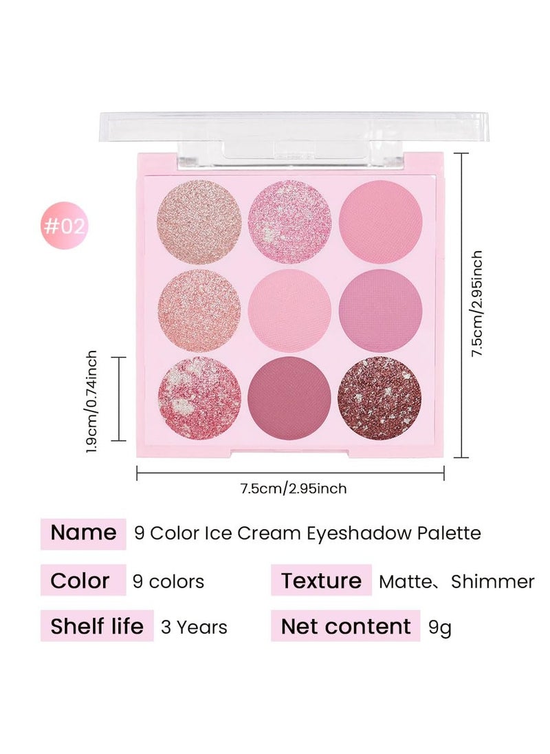 AMY'S DIARY Pink Shimmer Eye Shadow Makeup Palette 9 Colors, Highly Pigmented Matte Glitter Shimmer Pearl Waterproof Party Sparkling Eyeshadow Palette (02#)