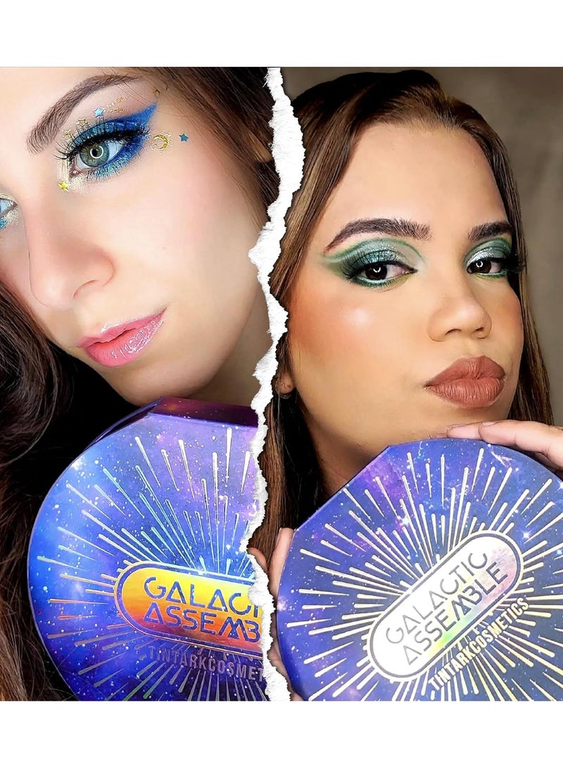 Galactic Assemble Eyeshadow Palette 14 Colors Glitter Shimmer Metallic Eye Shadow Pallet Brown Blue Galaxy Eye Makeup Palettes Create Space-like Eyes Make up Vegan & Talc Free