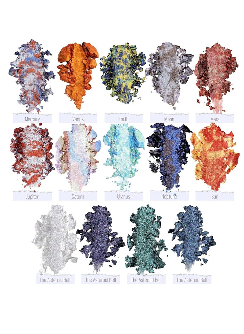 Galactic Assemble Eyeshadow Palette 14 Colors Glitter Shimmer Metallic Eye Shadow Pallet Brown Blue Galaxy Eye Makeup Palettes Create Space-like Eyes Make up Vegan & Talc Free