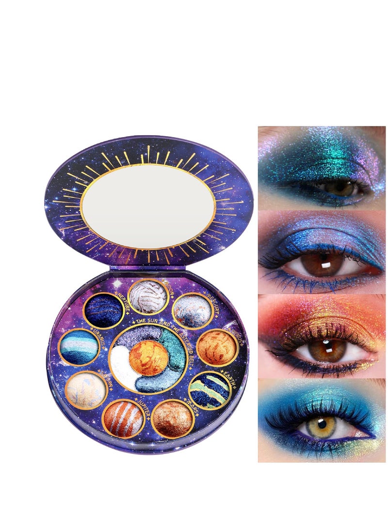 Galactic Assemble Eyeshadow Palette 14 Colors Glitter Shimmer Metallic Eye Shadow Pallet Brown Blue Galaxy Eye Makeup Palettes Create Space-like Eyes Make up Vegan & Talc Free