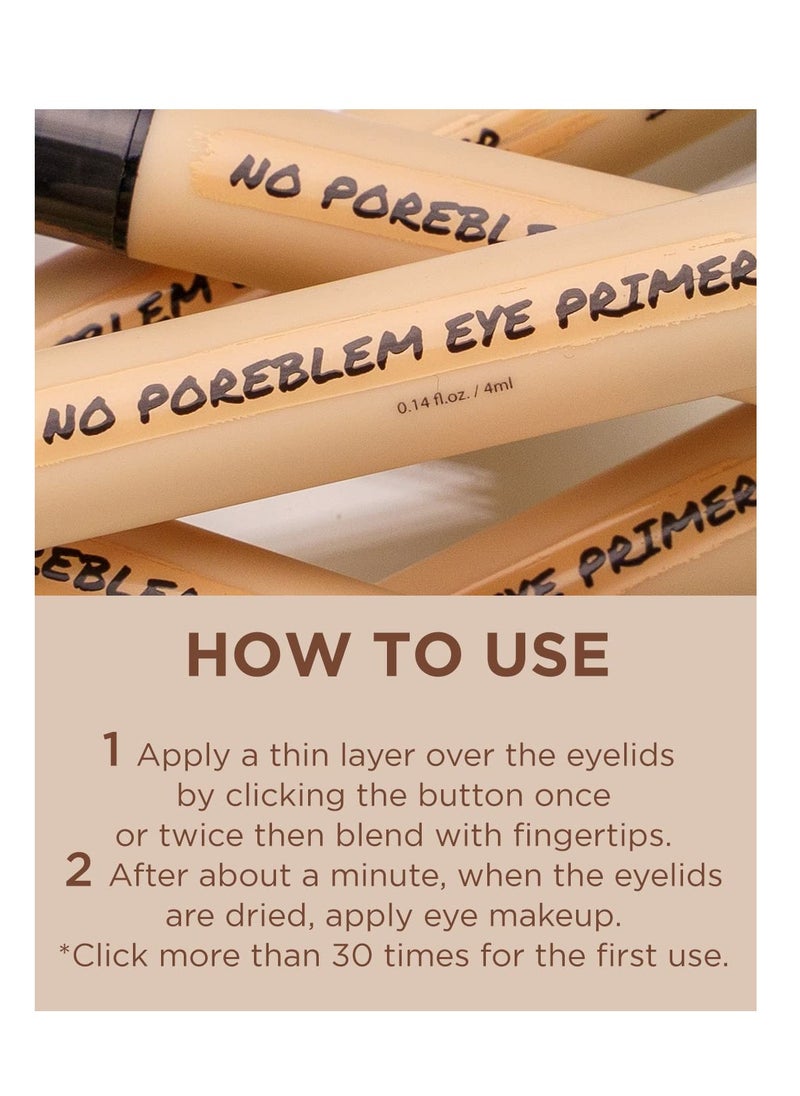 TOUCH IN SOL No Poreblem Eye Primer - Eyeshadow Primer with Push Click Pen and Sponge Tip - Long-Lasting Eyeshadow Base without Smudging and Creasing, 0.14 fl.oz.