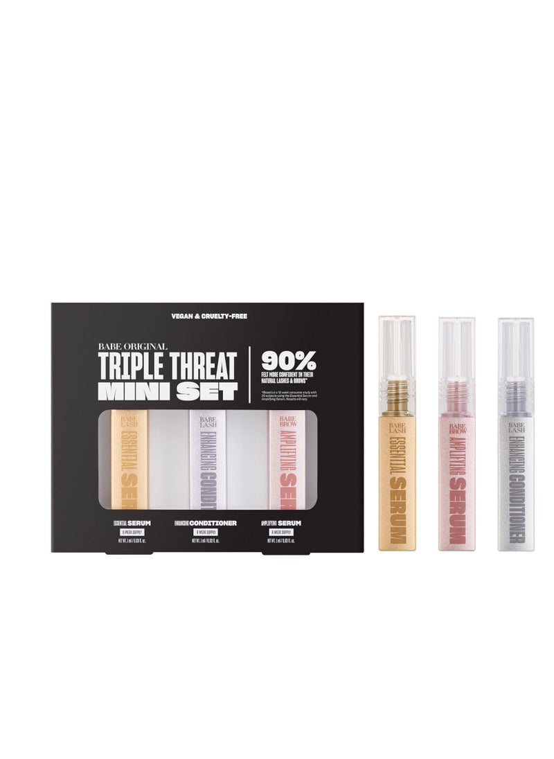 Babe Original Triple Threat Mini Set, Includes Babe Lash Essential Serum & Enhancing Conditioner + Babe Brow Amplifying Serum, 1 mL, 3 Pack