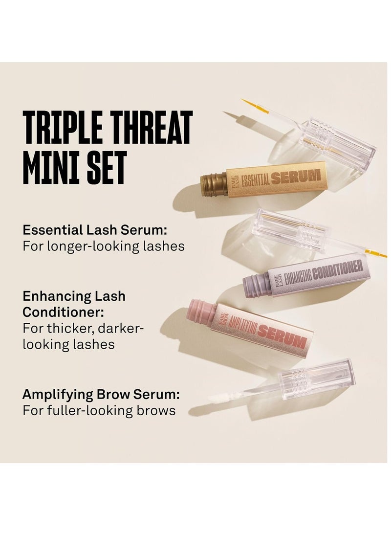 Babe Original Triple Threat Mini Set, Includes Babe Lash Essential Serum & Enhancing Conditioner + Babe Brow Amplifying Serum, 1 mL, 3 Pack