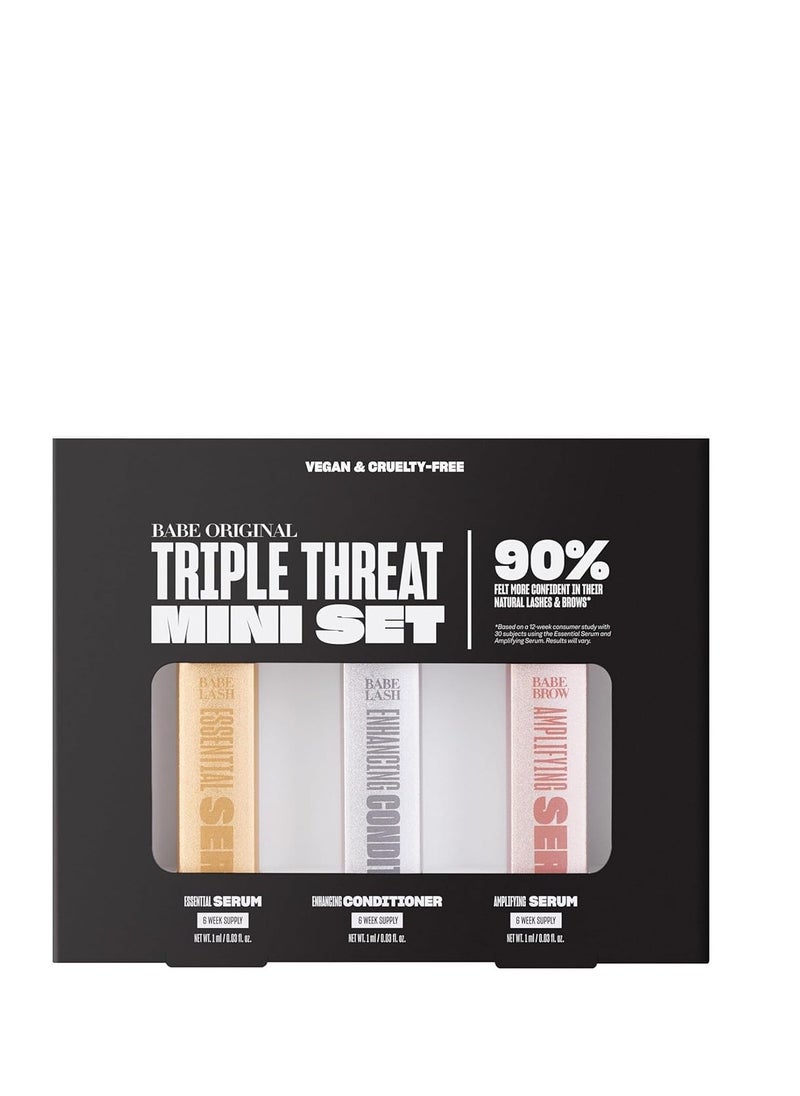 Babe Original Triple Threat Mini Set, Includes Babe Lash Essential Serum & Enhancing Conditioner + Babe Brow Amplifying Serum, 1 mL, 3 Pack