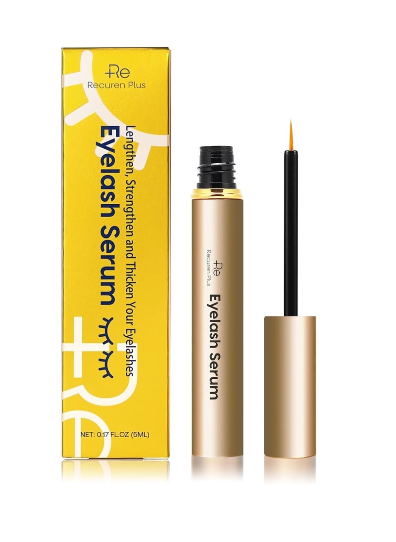 Recuren Plus Premium Eyelash Growth Serum: Advanced Vegan Formula for Longer Thicker Lashes – Natural Safe Ingredients in 5ML (Champagne Gold)