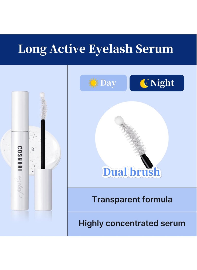 COSNORI Long Active Eyelash Serum - Korean Eyelash Boost Serum – Eyebrow Growth Enhancer for Longer and Thicker – Vegan, Irritation Free- Peptides, Hyaluronic Acid, 0.3 fl.oz.