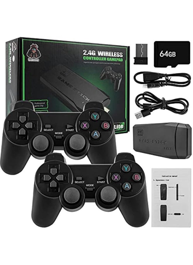 Wireless retro game console, plug and play video game stick built in 10000+ games,9 classic emulators, 4k high definition hdmi output for tv with dual 2.4g wireless controllers(64g)