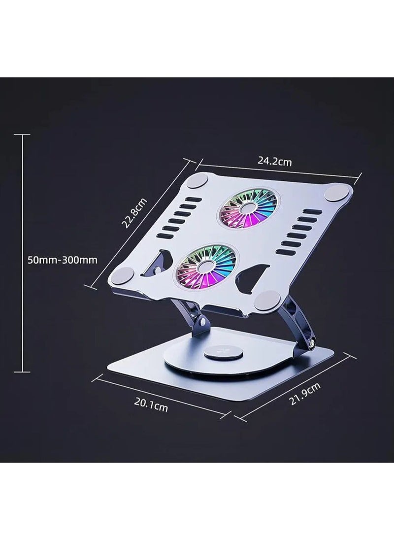 Metal Laptop Stand  360 Degree Rotatable Rgb Dual Fan Premium Series Notebook Holder Aluminum Macbook Riser.