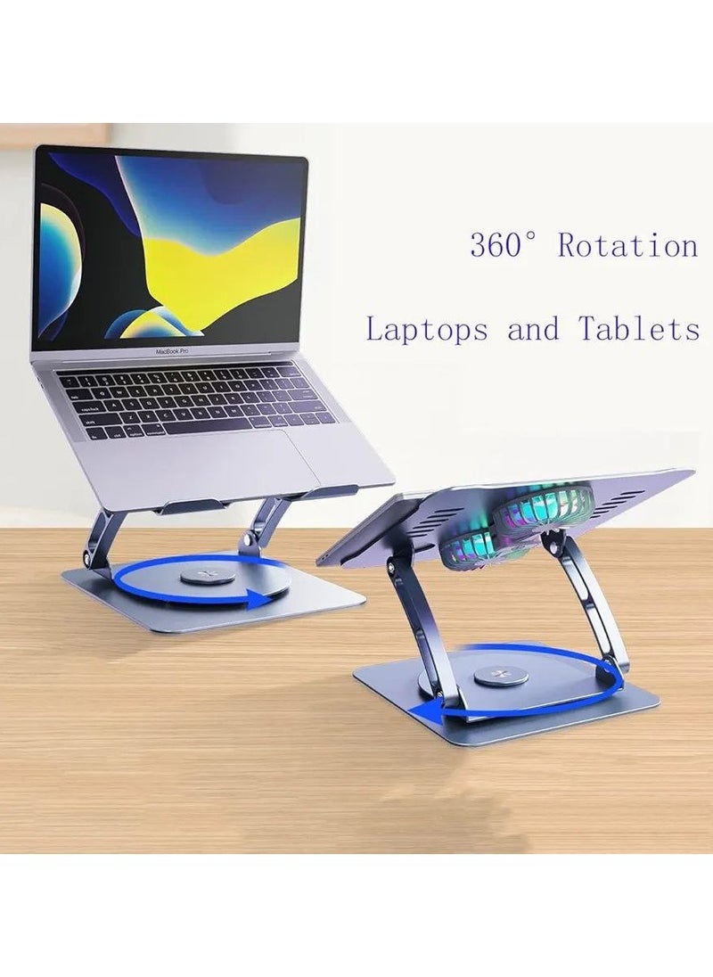 Metal Laptop Stand  360 Degree Rotatable Rgb Dual Fan Premium Series Notebook Holder Aluminum Macbook Riser.