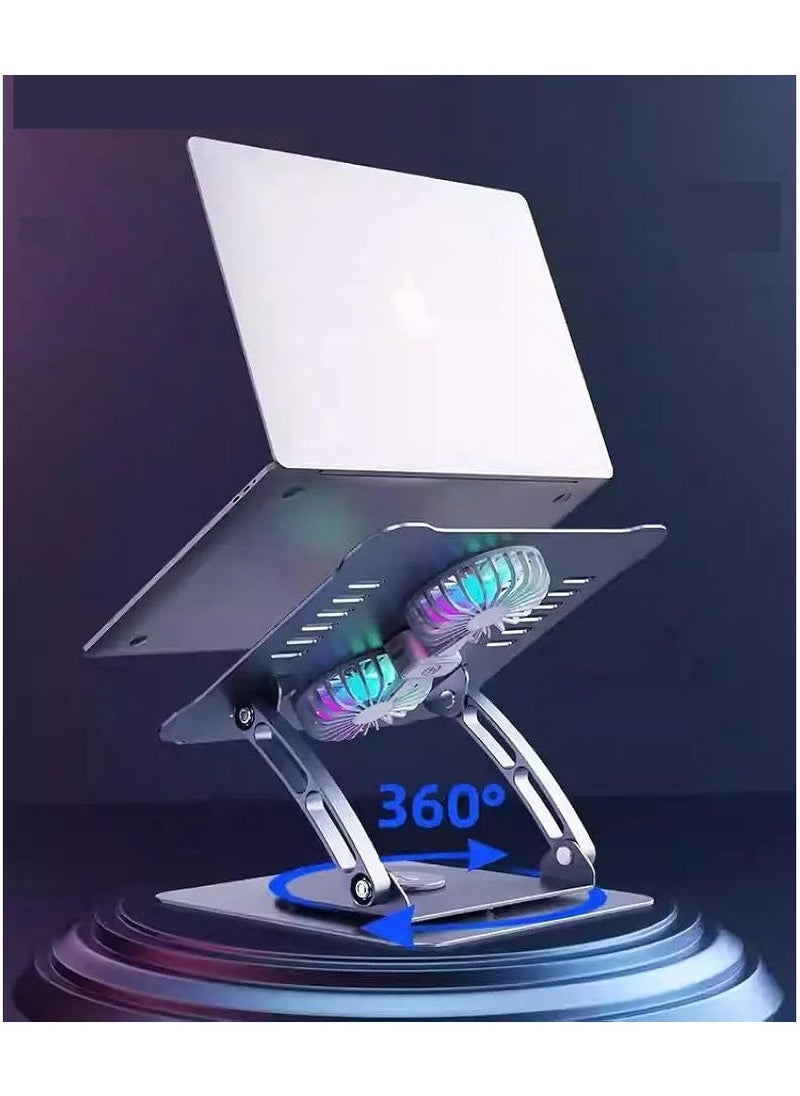 Metal Laptop Stand  360 Degree Rotatable Rgb Dual Fan Premium Series Notebook Holder Aluminum Macbook Riser.