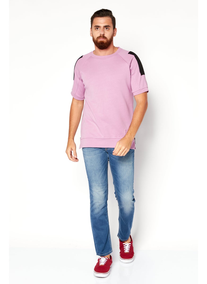 Men Crew Neck Short Sleeves Embossed T-Shirt, Lavender